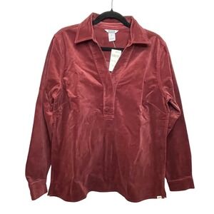 Duluth Womens Corduroy Popover Shirt Rust Long Sleeve V-Neck Medium